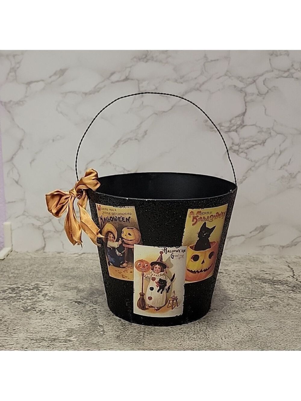Vintage Halloween Glitter treat pail bucket